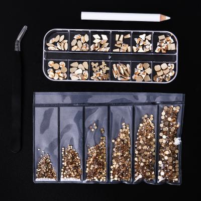 China 2020 New Fashionable High Quality Glass Color AB Shape Decoration Flatback Rhinestone Mixed Nail Art Set for sale