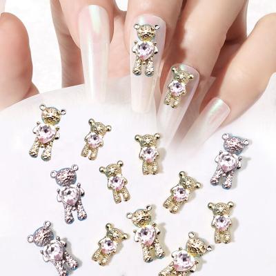 China 3D Decoration 10 Pack of Alloy Shiny Bear DIY Nail Art Rhinestones 3D with Heart Shaped Crystal Bear Nail Charms for sale