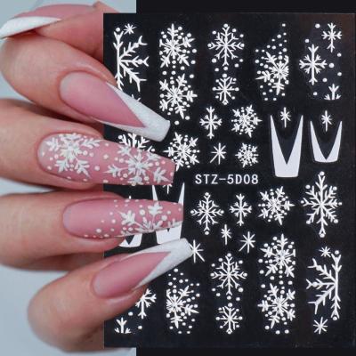 China 3d Nail Art DIY Decoration Christmas Snowflake Snow Style 5D Nail Art Christmas Reindeer Self Adhesive Nail Sticker Decal Tips White for sale