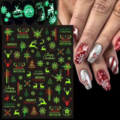 China 2021 Hot Shining Christmas Tree Nail Sticker Nail Art Adhesive Sticker Luminous Christmas Elks Snowflake for sale