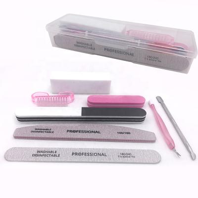 China 8 Pcs/Set Nail File Buffer Kits Blot Block Brush Cuticle Pusher Gel Polish Set Acrylic Manicure Tools With Nail Box Cuticle Pusher for sale