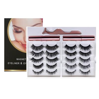 China Natural Long 10 Pairs Magnetic False Eyelash Suit With Liquid Eyeliner 3d Fiber Lashes Customized Magnetic Eyelashes for sale