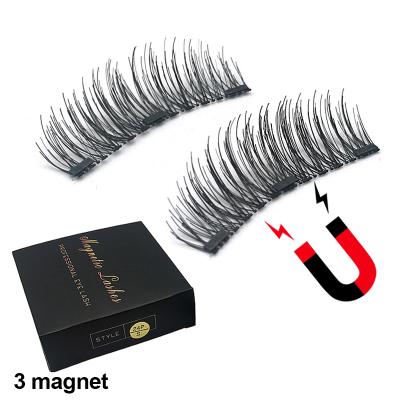 China Deeply 3 Magnets Whip Natural Two Part Magnetic False Eyelashes 1 Pair Magnetic Eyelashes for sale