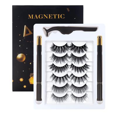 China Good quality magic eyelashes set 6 pairs non-magnetic eyelashes with waterproof black transparent magic eyeliner for sale