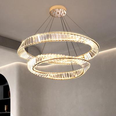 China Modern Design LED Long Circle Crystal Pendant K9 Chandelier Te koop