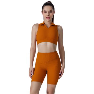 China 2022 Manufacturers Breathable Custom Yoga Workout Short Set 2 Pieces Fitness Clothing Active Wear Fit Crop Top Ribbed Shorts Sets for sale