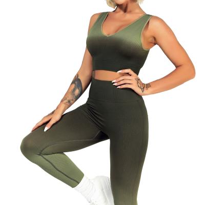 China Breathable Wholesale Gradient Fitness Sports Bra Soild Nude Women Sets High Waist Leggings Yoga Sets Activewear Seamless Set for sale