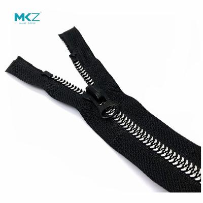 China MKZ 5# Durable Plastic Zipper With Reflective Silver Teeth Resin Zipper Zipper for sale