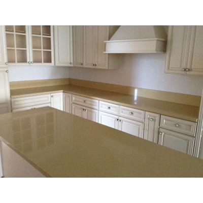 China Cheap price modern artificial quartz edge kitchen countertops yellow stone table top dish for sale