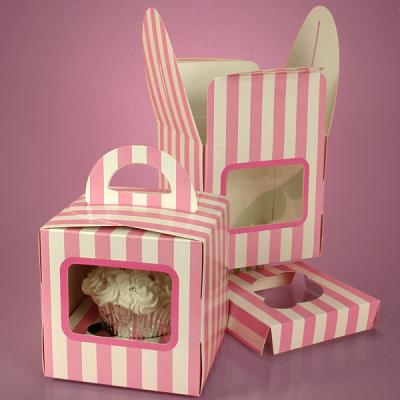 China Single disposable cupcake box, window cookie box, cupcake trinket box with handle for sale