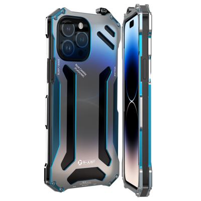 China Aluminum Alloy Style Double Color Oxidation Anti-fall Hollow-out Single Shockproof Phone Case for iphone 14 pro max for sale