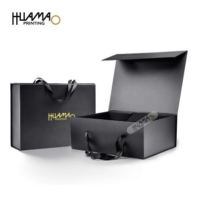 China Recycled Materials Luxury Black Magnetic Packaging Box Fold Up Shoe Boxes With Custom Logo for sale