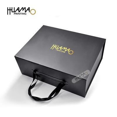 China Recycled Materials Shoes and Clothing Folding Paper Box with Magnetic Closure Magnet Black Rigid Shoe Box for sale