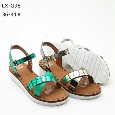 China Mania Flat Collocation Women Shoes Ladies Metallic Flat Sandals for sale