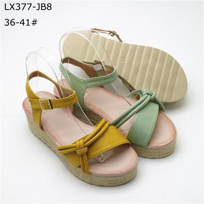 China Fashion PU Rubber Leather Shoes With High Heel Wooden Wedge Sandals Wedges For Women for sale