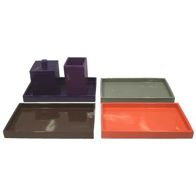 China Sustainable Hotel Resin Bathroom Accessories Amenities Tray Bathroom Resin Towel Tray for sale