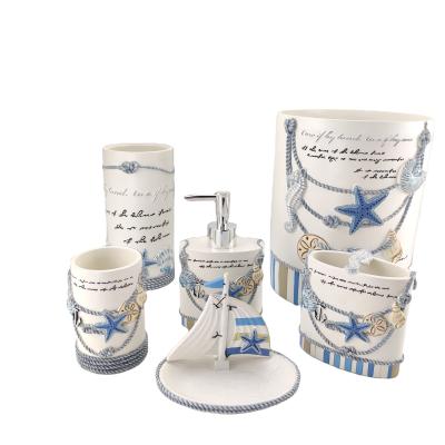 China Sustainable Ocean Theme Polyresin Bathroom Accessories Set Resin Bathroom Accessory for sale