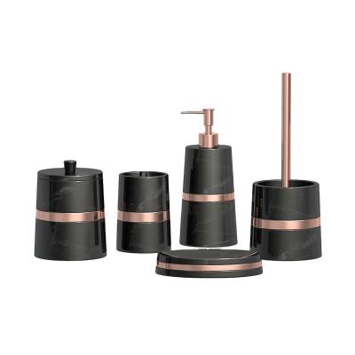 China Hotel Sustainable Modern Black Polyresin Bathroom Accessories Set Bathroom Fittings for sale