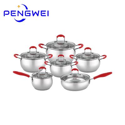 China Viable German Hot Pots and Pans Sale Stainless Steel Set Wide Edge Glass Lid Non-Stick Casserole Set Kitchen Camp Cookware Set for sale