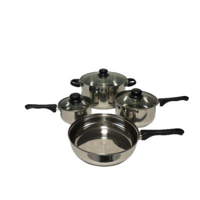 China Sustainable Custom Stainless Steel Cookware Set Plastic Single Handle Kitchenware Cookware Set for sale