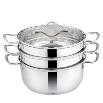 China Wholesale High Quality Viable 3 Layer Food Hotter Casserole Cooking Steamer Stainless Steel Food Steamer Pot With Lid for sale