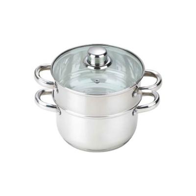 China Sustainable Double Layers Steamer Cooking Pot 304 Stainless Steel Casserole Soup Stick Steamer Pot Cookware Unset With Glass Lid for sale