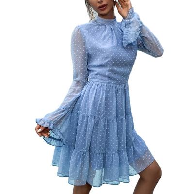 China Color Dot Chiffon Short Dress Mesh Dry Cleaning and Lace Dress Lady Polka Dot Lolita Dress for sale