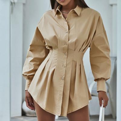 China Fashion Breathable Shirt Striping Ladies Long Sleeve Dress Causal Women White Shirt Dress for sale