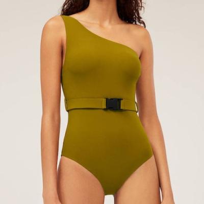 China 2020 new arrival breathable swimwear for women swimwear with support belt one shoulder swimmwear for sale