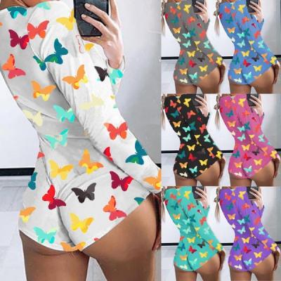 China New Arrival Butterfly Printed One Piece Wholesale Breathable Pajamas Women Sleepwear Onesie Adult for sale