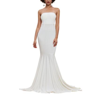 China Temperament white simple strapless evening women's banquet mermaid skirt waist dress long dress for sale