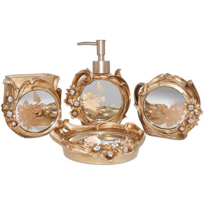 China Hot Selling Viable Resin Gold Design Vintage Decor Vintage Bath Set Luxury 4 Piece Set Bathroom Accessories for sale