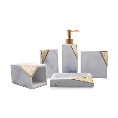 China Amazon Bath Vaintytop Modern Hot Selling Modern White Marble Marble Bathroom Accessories Vaintytop 5 PCS Bathroom Accessories Set Resin for sale