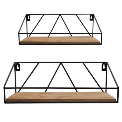 China Factory Direct 2 Pack Metal Kitchen Rack Industrial Black Wooden Storage Rack Wall Mounting Display Stands for sale