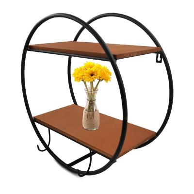 China Industrial factory direct industrial style round wall mounted wooden shelf for living room kitchen for sale