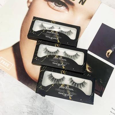 China Wholesale Natural Good Quality Long Mink Eyelashes With Lashes Custom Black Paper Packaging Box for sale