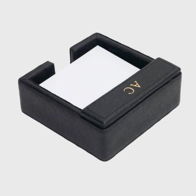 China Wholesale Loose Leaf Black Saffiano Note Box Leather Sticky Note Box for sale