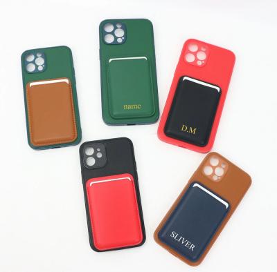 China Leather Phone Case Designer For Apple Phone Case Magnetic Card Holder Safe Leather Back Phone Case For iPhone 11/12 for sale