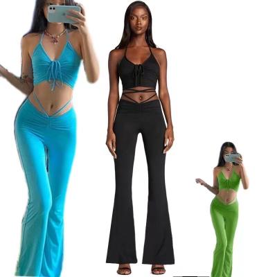 China 2022 Drop Shipping Summer Breathable Halter Sexy Vest Tank Top Flared Pants 2 Piece Pants Fits Y2K Clothing Women Two Piece Sets for sale