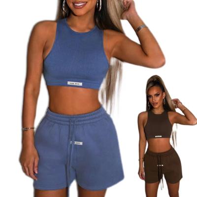 China 2022 Drop Shipping Breathable Top And Crop Shorts Set Logo Ladies Summer Lounge Sweat Wear Biker Shorts Custom Outfits Two Piece Set for sale