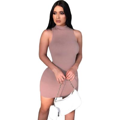 China 2022 Free Sample Summer White Logo Tank Dress Women Fitness Bodycon Summer Sleeveless Soft Ribbed Custom Made Brown Anti-Static Pencil for sale