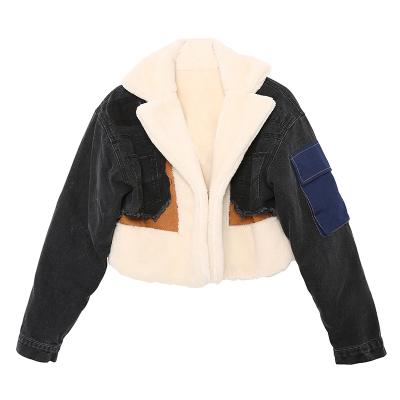 China Women Color Suede Ditch Breathable Faux Leather Coat White Fur Cropped Bomber Jacket Plush Suede Varsity Leather Jacket With Fur Coat for sale