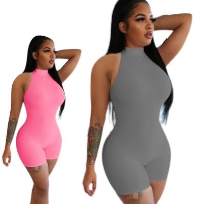 China 2022 Free Sample Knitted Drop Shipping Black Sleeveless Sexy One Piece Shorts Jumpsuit Summer Shapewear Jumpsuit Shapewear For Women for sale