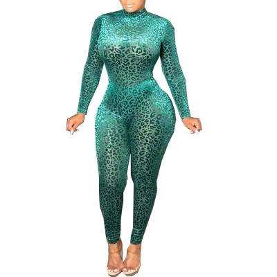 China sexy & Club velvet leopard print green turtle neck long sleeves oversized jumpsuit plus size jumpsuit leggings jumpsuit plus size lingerie for sale