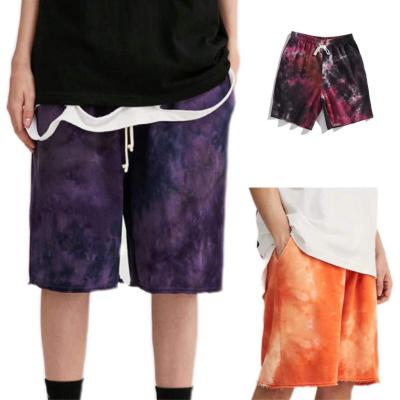 China 2022 Spring Summer Logo Cotton French Terry Streetwear Shorts Tie Dye Breathable Custom Workout Shorts For Men Basketball for sale