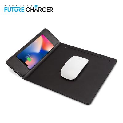 China Foldable Leather Qi Universal Fast Mouse Charger 10W PU Mobile Phone Holder Wireless Charging Pad For iPhone Samsung for sale