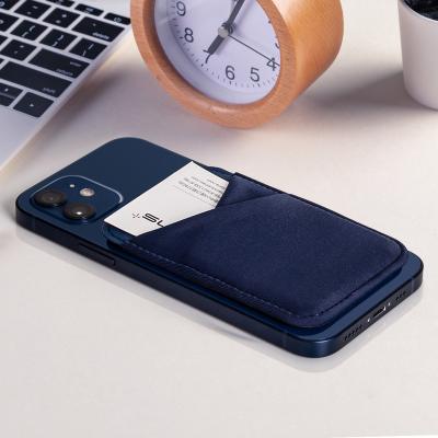 China Customized Magnet Logo PU Leather Function Soft Card Holder With Elastic Fabric For Iphone 12 Series for sale