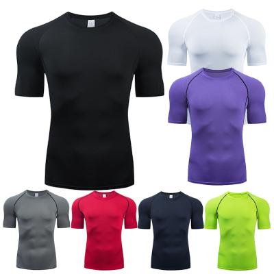 China Wholesale Custom Gym QUICK DRY T-shirt Sports Workout Fit Suit Muscle Print Spandex Running Fitness Tee Shirt Men for sale