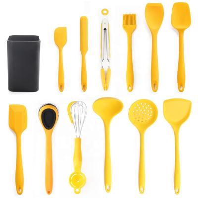 China Sustainable Kitchen Cooking Silicone Cookware Set With Cleaning Brush And Storage Rack for sale