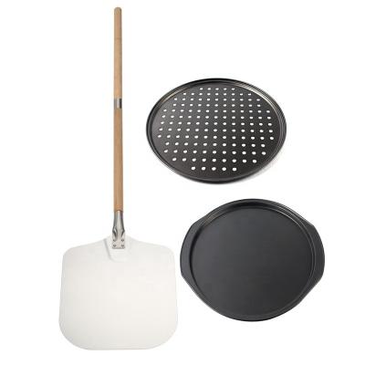 China Sustainable 12 x 14 Inch Pizza Peel Spinning Paddle and Perforated Non Stick Pizza Pan Set for sale